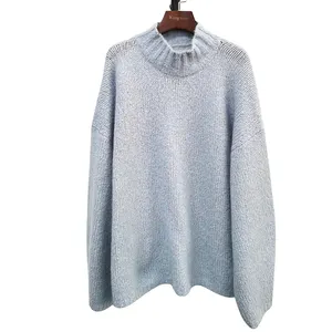 Suéter de las mujeres de moda de manga larga Jersey suelto Casual Color sólido de las mujeres suéter de punto