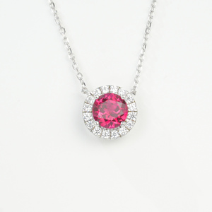 Lab Grown <b>Ruby</b> Halo Pendant <b>Necklace</b> 925 Sterling Silver Luxury Fine Jewelry for Daily Party Banquet Evening Wear Women Fashion - Product Image 1