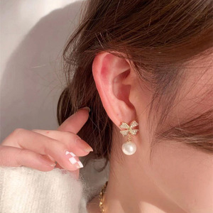 S925 Silver DIY Pearl Accessories 10-13mm Round <b>Beads</b> Ear Nails & Empty Bracket <b>Butterfly</b> Knot Earrings 21207 - Product Image 1