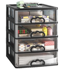 Boîte de rangement de bureau multi-niveaux à tiroirs, organiseur de cosmétiques, meuble de bureau rectangulaire sur pied, 4 niveaux, en plastique transparent avec - Product Image 2