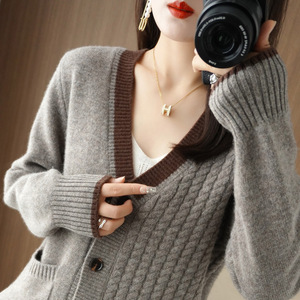 Suéter largo Cárdigan para mujer, suéteres de cuello en v con botón - Product Image 4