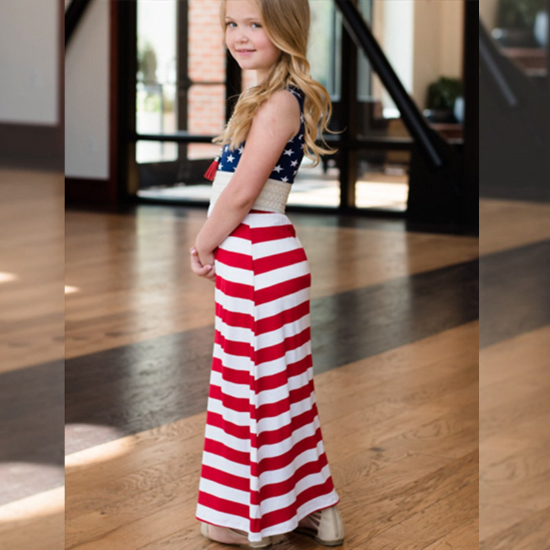 Decogiver Women's 4th Of July Dress - American Flag Stars & Stripes Sundress, Sleeveless Knee-Length (Red, White, Blue)
