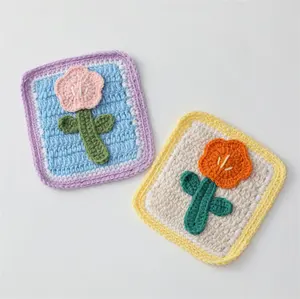 S10014 Hand Woven Floral Pocket Decorative Accessories Patches Embroidery Lace Small Square Flower Appliques 3d and Trimmings