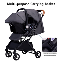 Poussette bébé pliable 3-en-1 en alliage d'aluminium noir et bleu avec système de dossier inclinable multi-positions pour une marche pratique