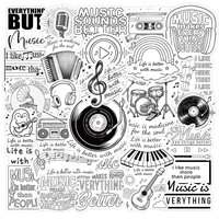 50 autocollants décoratifs en vinyle imperméables sur le thème de la musique, noir et blanc, dessins animés