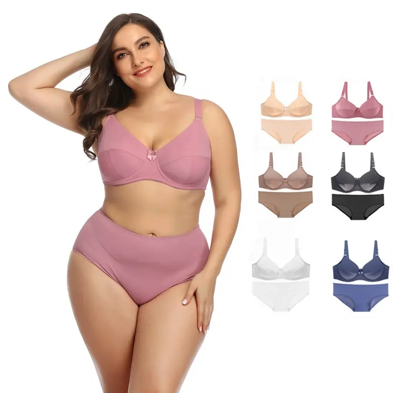 Grosir Super Besar Ukuran Besar Wanita Gemuk 2 Buah Pakaian Dalam Wanita Seamless Ukuran Bra D E F Cangkir DD Push Up Bra dan Celana Dalam Set