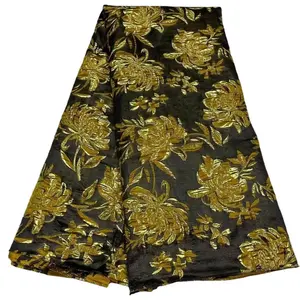 New Style 5 Yards, Gorgeous African Golden Damask Organza Polyester Satin Jacquard Brocade Lace Fabric For Nigerian Party Dress/