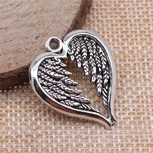 50pcs/bag 24x30mm Antique Silver Plated Zinc Alloy Angel Wings Heart Charms Pendants ABD-C13517