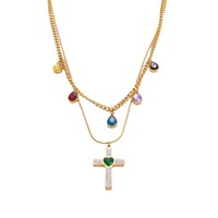 SUMMLY Pendentif en zirconium créatif personnalisé de haute qualité Collier en acier inoxydable plaqué or 18 carats Chaîne double couche