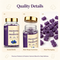 Gummies prébiotiques et probiotiques SYC BIO pour un mode de vie équilibré, 50 unités, saveur framboise bleue, prix usine en gros, marque privée OEM ODM