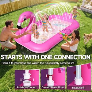Pink Flamingo <b>Inflatable</b> Sprinkler <b>Pool</b>, Outdoor Water Play Mat <b>for</b> Kids - Product Image 6