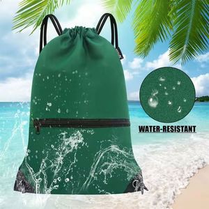Custom Branded 210D Heavy Duty With Front Zipper <b>Drawstring</b> <b>Backpack</b> Draw String Sport Gym Bag - Product Image 5
