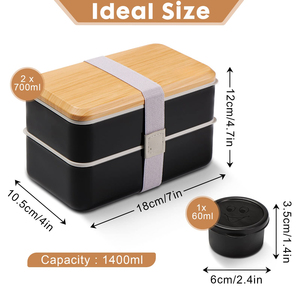 Lonchera Bento para Adultos con Compartimentos (47oz), Lonchera Bento Apilable, Contenedor Rectangular para Alimentos con Juego de Cubiertos - Product Image 2