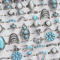 Bagues unisexes chic bohèmes en alliage électroplaqué avec fleurs incrustées de turquoise pour mariage, usage quotidien, soirée, accessoire de mode, vente en gros