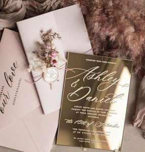<span class=keywords><strong>Tarjeta</strong></span> de Invitación Acrílica Dorada con Espejo y Acabado Naranja Quemado para Despedida de Soltera, Boda o Fiesta - Product Image 6
