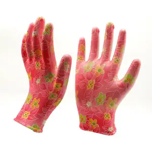 High performance 13 Gauge polyester knitted red PU coated garden gloves