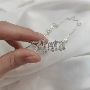 Nome personalizzato collana Moissanite personalizzato 925 argento massiccio vecchia targhetta inglese collane di diamanti per gioielli da sposa - Product Image 5