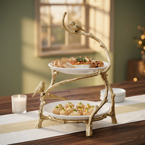 Luxury Marble 2 Tier <b>Cake</b> <b>Stand</b> Gold Metal Dessert Display Plate Rack Curvy Bird Branch Table Centerpiece for Wedding Party Home - Product Image 3
