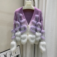 Cardigan en fourrure de renard véritable pour femme, col en V, manches raglan, élégant, respirant, à lacets, pull décontracté pour l'automne
