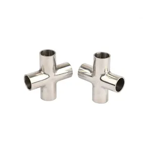 Inside Polished Sanitary Pole Stainless Steel Pipe Fitting 304 316 TC Tri-Clamp Welded Cross