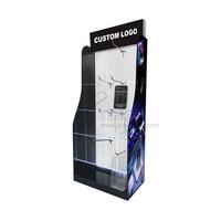 Masaüstü Akrilik USB Kablosu Mobil Şarj Cihazı Sergi Standı LED Işıklı Kilitlenebilir Kapılı Cep Telefonu Aksesuarları Sergi Standı Mağaza-perakende