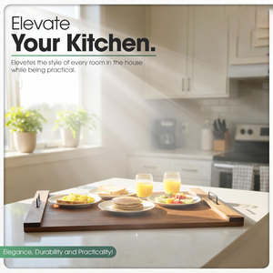 Grande couverture de cuisinière en pin et plateau décoratif avec poignées, couvercle de cuisinière multifonctionnel et planche <span class=keywords><strong>à</strong></span> découper pour la cuisine - Product Image 5