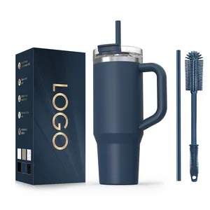 Ansheng 30oz 40oz Outdoor Mugs Double Walled Travel Tumbler With Handle And Straw