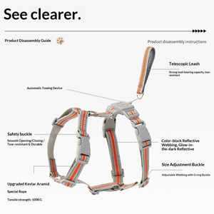 2 in 1 Retractable Dog <b>Leash</b> Harness Reflective Tape I-shaped Vest No Pull <b>Pet</b> Chest Strap Polyester Large Dogs Walking Training - Product Image 5