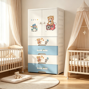 <span class=keywords><strong>Armadio</strong></span> in Plastica <span class=keywords><strong>per</strong></span> Bambini con 2 <span class=keywords><strong>Ante</strong></span> e <span class=keywords><strong>4</strong></span> Cassetti, Mobile Contenitore <span class=keywords><strong>per</strong></span> Bambini con Disegni Cartoon, 70x38x150cm - Product Image 4