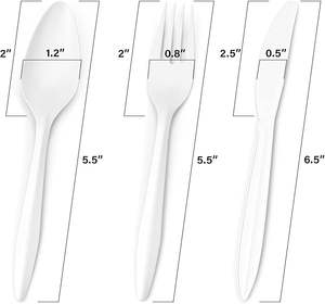 Ensemble d'ustensiles jetables en PLA (fourchettes, cuillères, couteaux) et en bois compostables pour les fêtes - Product Image 1