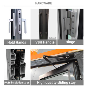 Puerta abatible de aluminio de estilo moderno personalizada, puerta abatible rota térmica insonorizada de baja emisividad transparente de vidrio templado Doble - Product Image 3