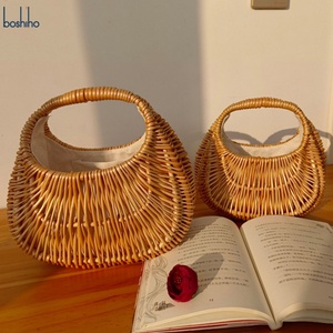 Handmade Boho <b>Bag</b> Casual Rattan Tote with Open Closure Woven <b>Wicker</b> Purse - Product Image 1