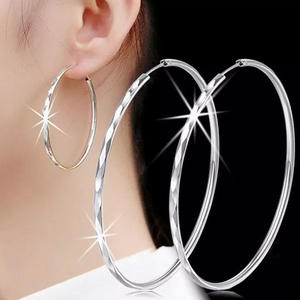 E1928 White Gold <b>Hoop</b> <b>Earrings</b> Classic Unisex <b>Fine</b> Jewelry 10mm Diameter - Product Image 3