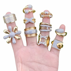 RM1682 Elegante Chunky Gold Silver Plated Dos tonos duales CZ Pave Flaming Heart Flower Belt Anillos entrecruzados <span class=keywords><strong>entrelazados</strong></span> para mujeres - Product Image 6