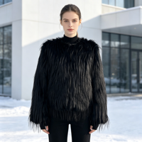 Manteau chaud noir à franges le plus vendu, manteau ample et tendance à col rond pour femme, sur mesure