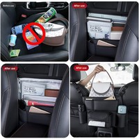 Boîte d'accoudoir de voiture grande taille avec porte-gobelet, support pour bouilloire isotherme, pochette latérale fixe pour siège central, porte-boissons, grain de litchi classique
