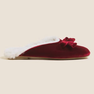 Pantoufles pour femmes de style rétro, pour l'intérieur et l'extérieur, avec doublure moelleuse et joli nœud, pantoufles en velours - Product Image 5