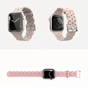 Резиновые силиконовые женские кружевные Ремешки для наручных часов, ремешки для умных часов 38 41 42 45 мм для Apple Watch серии 5 6 7