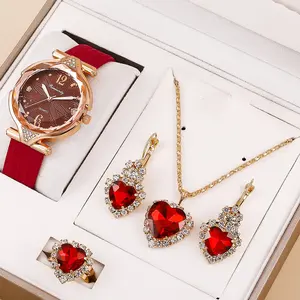 Mode schöne Luxus Damen 4-teiliger Schmuck stilvolle Charme Dame uhr und Armband-Set für Damen Geschenk