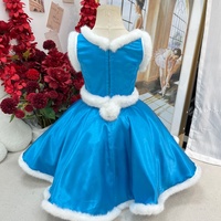 Nouvelle robe tutu bleue de princesse des neiges pour filles, avec fourrure blanche, en satin, costume de danse de ballet pour Noël, anniversaire, spectacle
