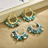 Boucles d'oreilles pendantes tendance en argent plaqué or 18 carats, turquoise, cuivre, pierres précieuses brutes naturelles irrégulières, bijoux de fiançailles pour femmes, style bohème