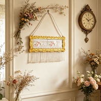 Marco de Fotos de Resina Dorada de Estilo Barroco Francés Vintage con Patrón Floral 3D, Borla de Perlas Artificiales, Ecológico, para Decoración de Pared del Hogar