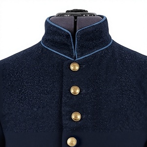Fabricación en fábrica de un abrigo largo azul oscuro para hombre, hecho a mano con bordado y 100% lana. - Product Image 5
