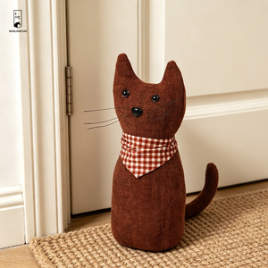 Butoir de <span class=keywords><strong>porte</strong></span> lesté pour <span class=keywords><strong>chat</strong></span> de 0,8 kg - Bloqueur de <span class=keywords><strong>porte</strong></span> en tissu écossais rustique en forme d'animal - Butoir décoratif rembourré de sable doux - Product Image 1