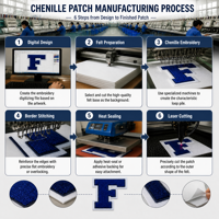 Patch brodé en chenille 3D personnalisé grand format, lettres et chiffres, logo sur mesure, thermocollant ou à coudre pour vêtements et sacs à dos
