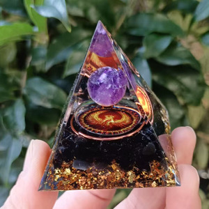Pyramide de cristal Kogiya, sphère d'améthyste, obsidienne, phénix en résine époxy, décoration artisanale pour la maison, ornement de bureau - Product Image 1