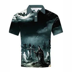 ハロウィンメンズカスタム半袖ゴルフポロシャツユニークなヒップホップスタイル通気性デジタル印刷Tシャツ