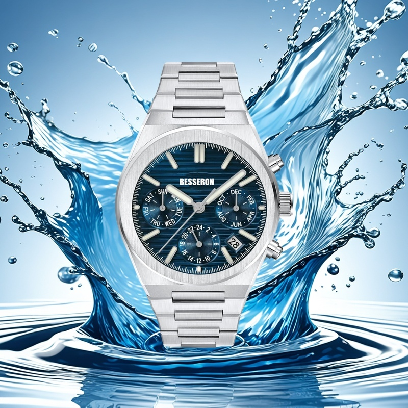 Blue men chronograph watch
