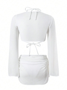 Nuevo Conjunto de Traje de Baño de Cuatro Piezas de Color Sólido para Mujer, Collares Sexys para Chicas, Faldas Cortas Ajustadas, Bikinis, Traje de Baño Blanco para Novia - Product Image 6