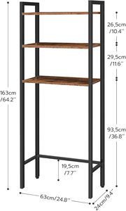 Étagère de rangement rustique <span class=keywords><strong>en</strong></span> <span class=keywords><strong>bois</strong></span> à 3 niveaux <span class=keywords><strong>pour</strong></span> salle de bain, robuste et autoportante, à placer au-dessus des toilettes - Product Image 6